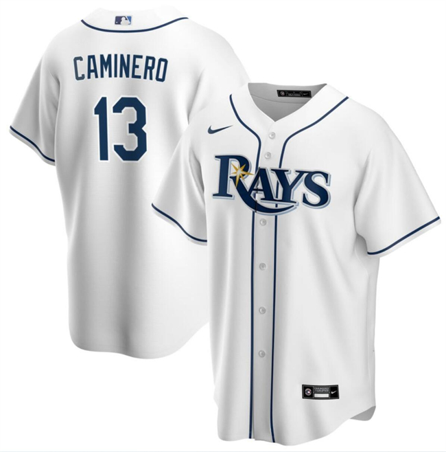 Men's Tampa Bay Rays #13 Junior Caminero White Cool Base Stitched Baseball Jersey